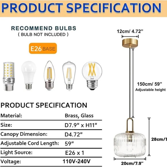 Clear Pendant Light - NIB - Picture 3 of 4
